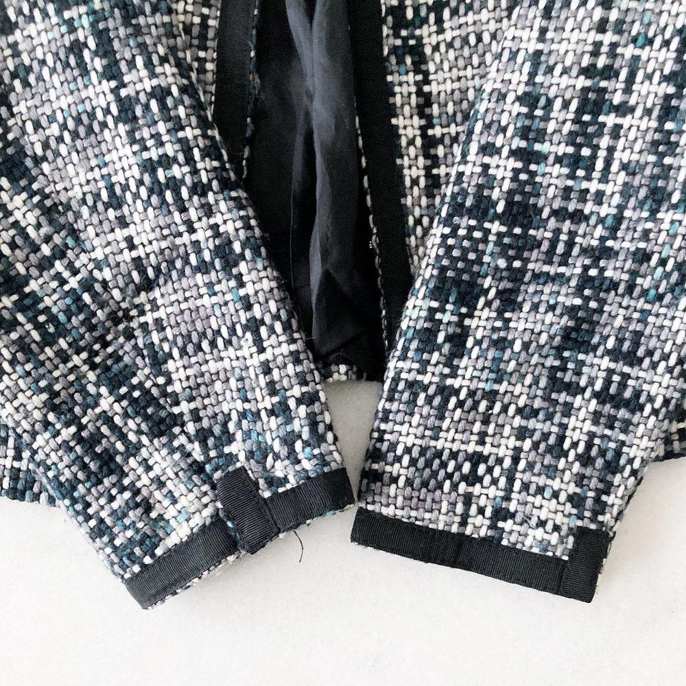Vintage Yumi Mazao Paris tweed blazer / woven jacket (white, black, teal / blue) - Picture 9 of 13